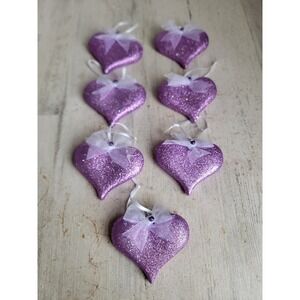 Glitter heart purple Valentine bow ornament set love home decor unique